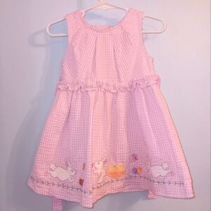 Vintage Good Lad Pink White Gingham Ruffled Easter Bunny Dress Embroidered